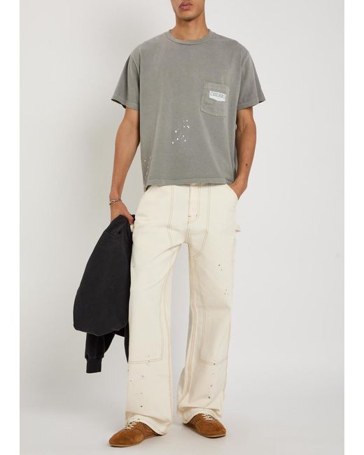 CHERRY LA Gray Chevron Boxy Paint-Splatter Cotton T-Shirt for men