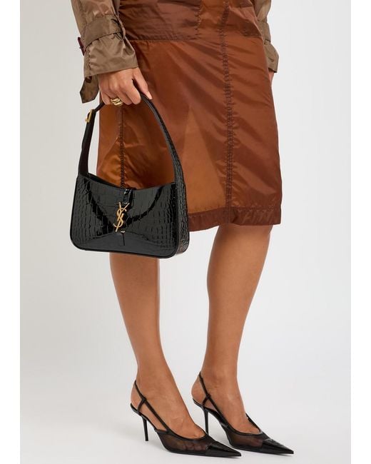 Saint Laurent Black Le 5 À 7 Crocodile-Effect Patent Leather Shoulder Bag