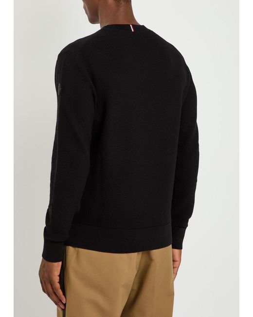 Moncler Black Logo-Appliqué Cotton-Knit Jumper for men