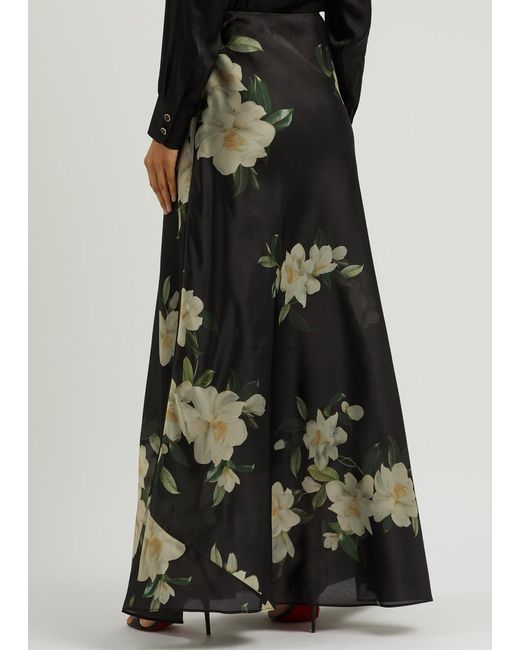 Zimmermann Black Harmony Floral-Print Silk-Organza Maxi Skirt