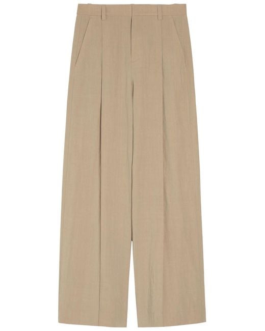 Vince Natural Pleated Wide-Leg Woven Trousers