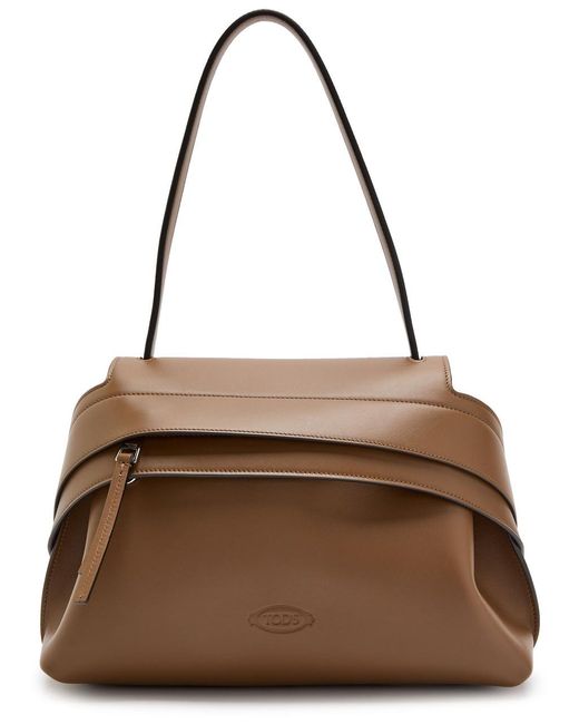 Tod's Brown Wav Monospalla Piccola Leather Tote Bag