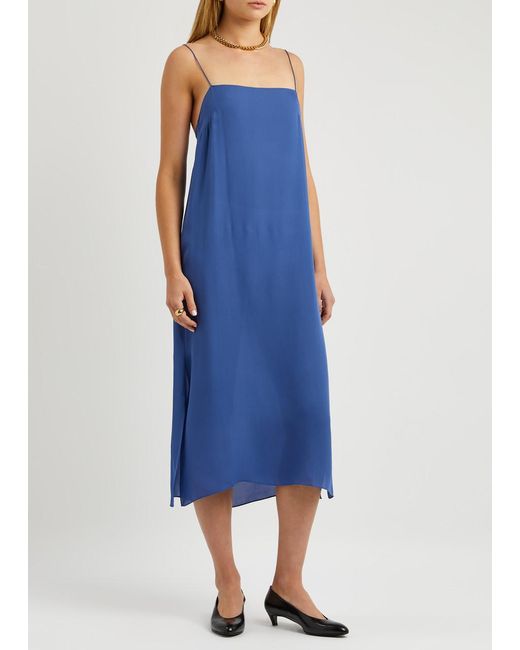 Khaite Blue Sicily Silk Midi Slip Dress