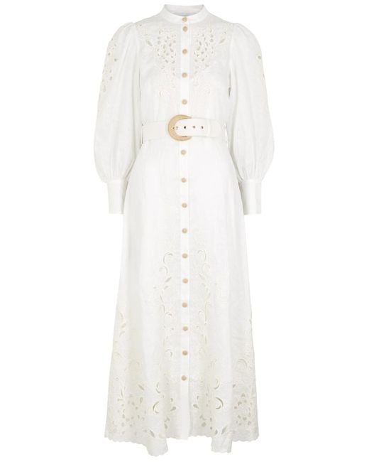 Zimmermann White Peggy Floral-embroidery Linen Dress
