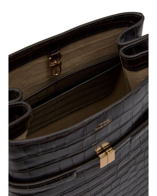 Totême  Black Belted Crocodile-Effect Leather Bucket Bag