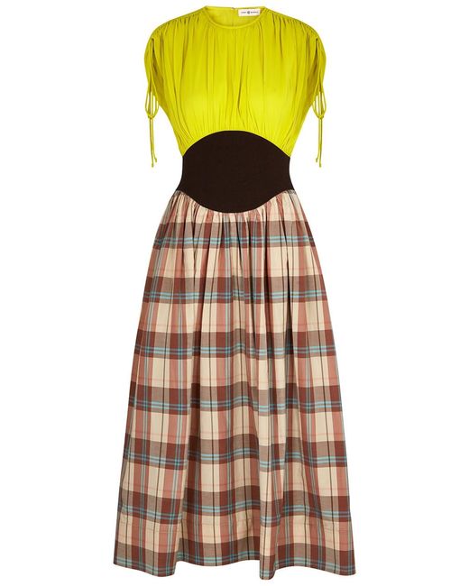 Tory Burch Yellow Panelled Silk-Chiffon Midi Dress