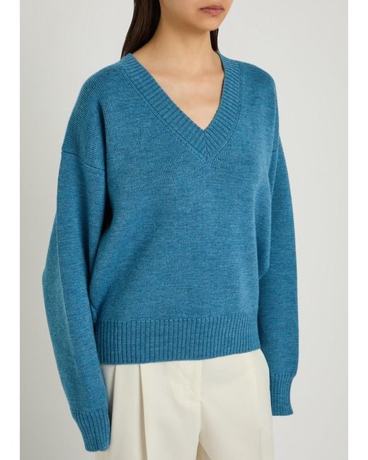 Rohe Blue V-Neck Wool Jumper