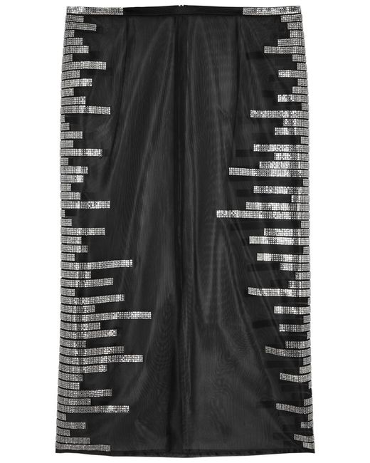 Nue Studio Black Pixel Crystal-embellished Mesh Midi Skirt