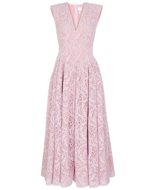 Huishan Zhang Pink Claret Guipure Lace Maxi Dress