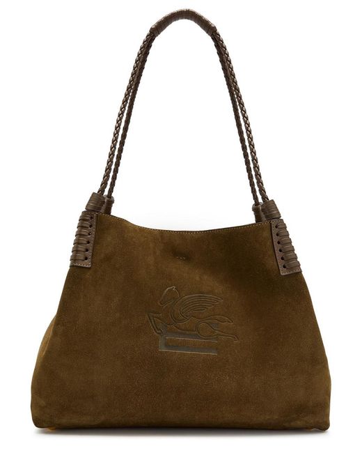 Etro Brown Libra Medium Leather And Suede Tote