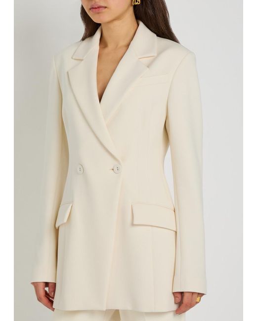 Another Tomorrow Natural Double-Breasted Fitted Jersey Blazer