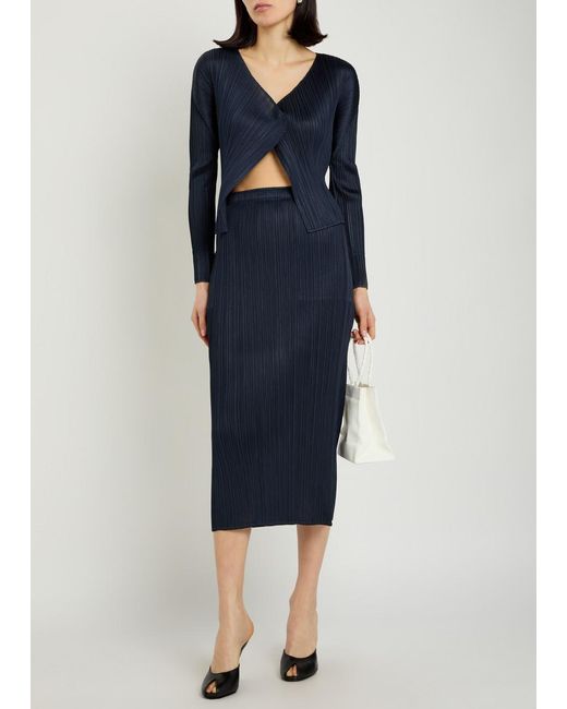 Pleats Please Issey Miyake Blue Pleated Woven Midi Skirt