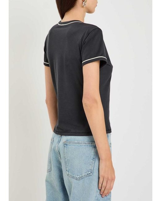 FRAME Black The Ringer Pipe-Trim Cotton T-Shirt