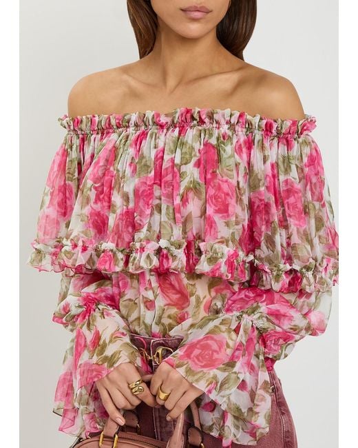 Chloé Pink Floral-Print Silk Top