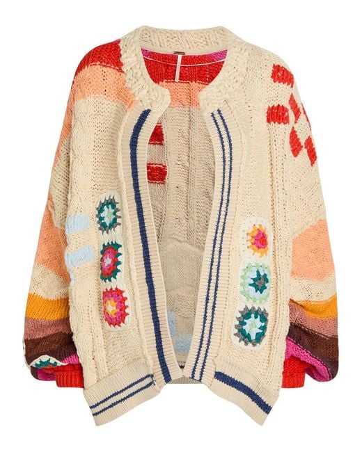 Free People Red Clear Skies Intarsia Cotton-Blend Cardigan