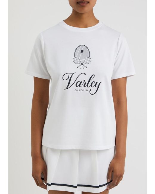 Varley White Coventry Logo-Print Stretch-Cotton T-Shirt