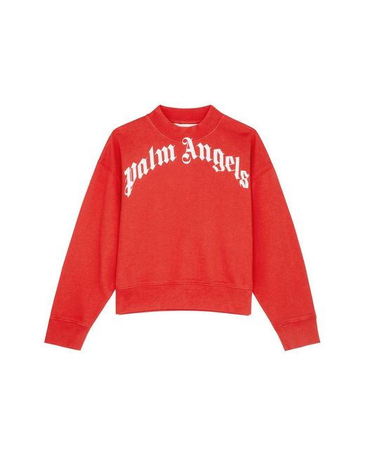 Palm Angels Red Kids Logo-Print Cotton Sweatshirt
