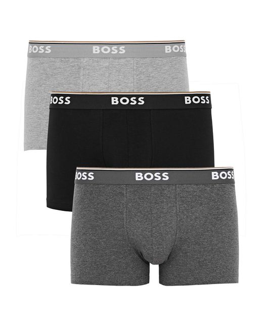 Boss Gray Stretch-Cotton Boxer Trunks for men