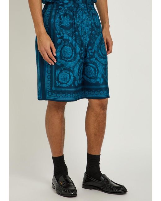 Versace Blue Printed Silk Shorts for men