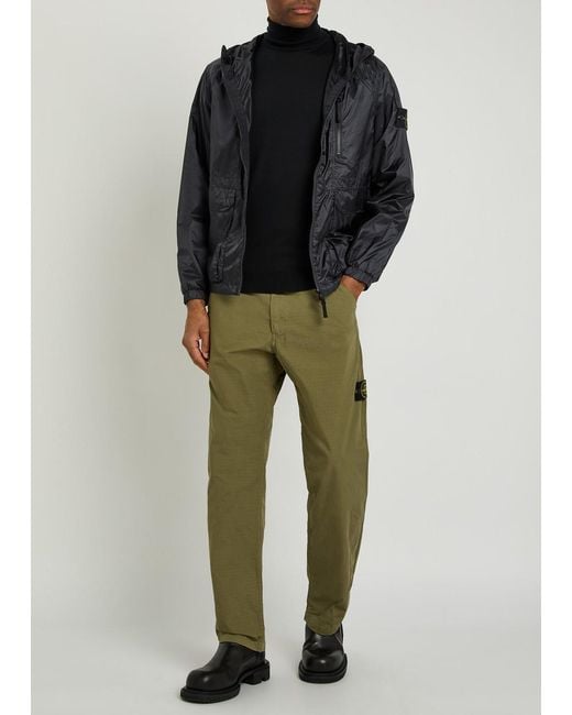 Stone Island Black Hooded Ripstop Shell Jacket for men