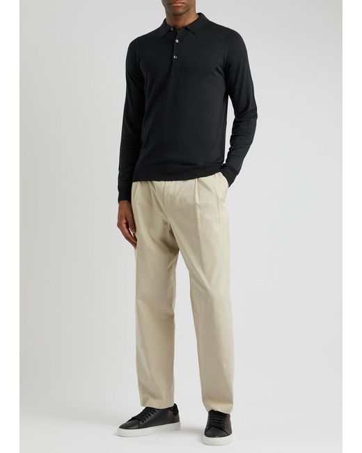 John Smedley Black Belper Merino Wool Polo Shirt for men