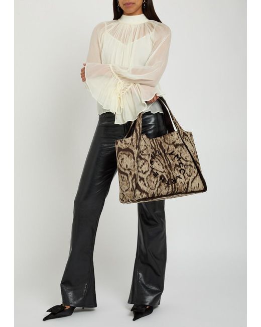 Stella McCartney Brown Logo Leopard-Jacquard Canvas Tote Bag