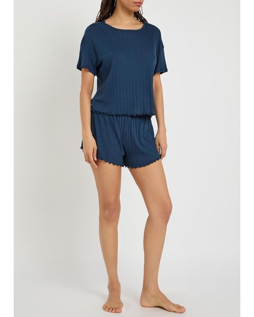 Eberjey Blue Pointelle-Knit Shorts