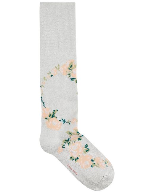 Simone Rocha White Floral-intarsia Cotton-blend Socks