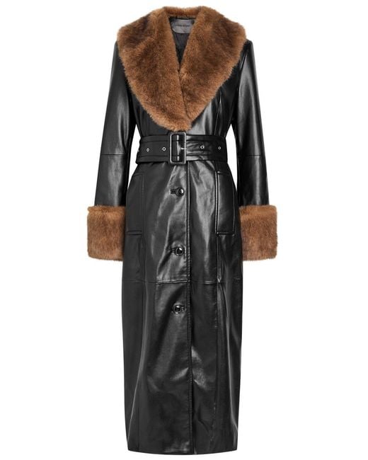 Stand Studio Women's Black Estella Faux Fur-Trimmed Faux Leather Coat - Main Image