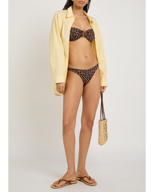 Away That Day Brown Taormina-Print Bikini Top