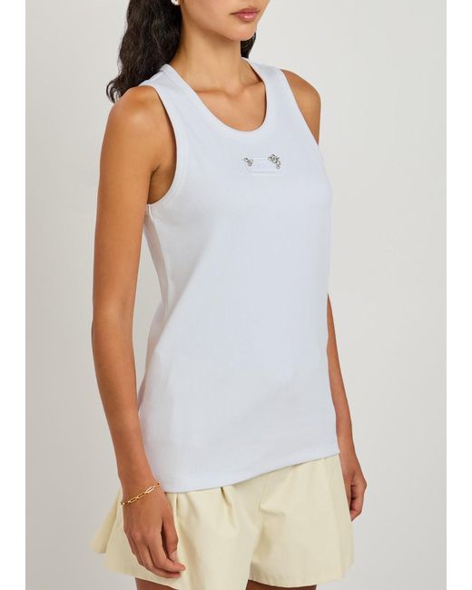 Moncler White Crystal-Embellished Logo Appliqué Stretch-Cotton Tank