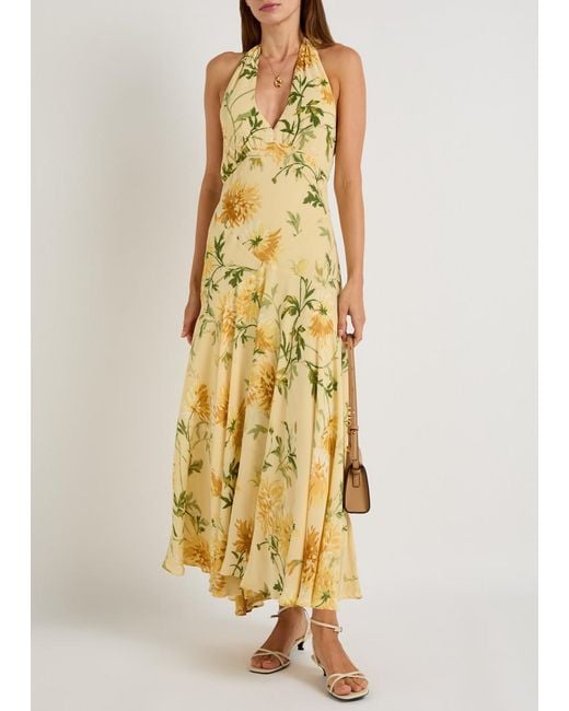 Reformation Metallic Briony Panelled Floral-Print Georgette Midi Dress