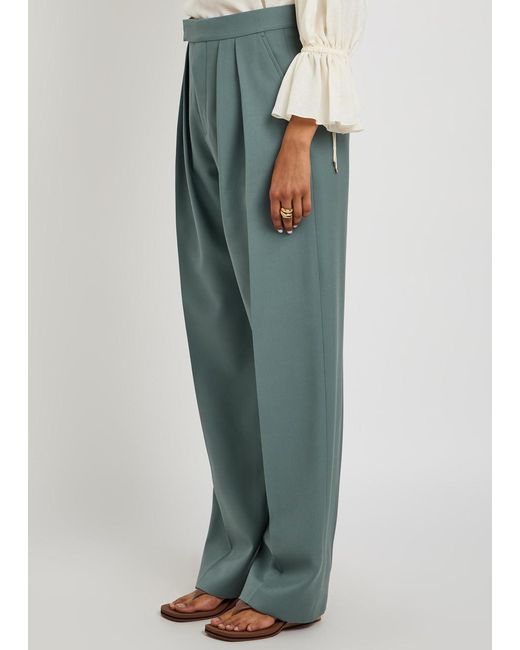 Chloé Green Pleated Straight-Leg Wool Trousers