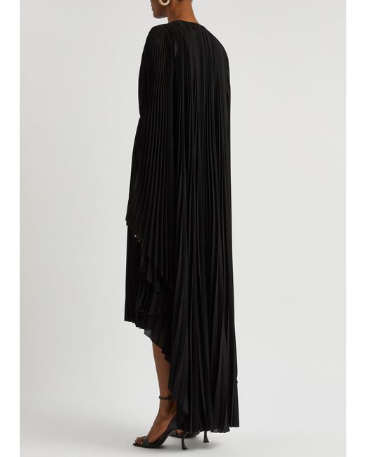 Balenciaga Black Cape-Effect Plissé Dress