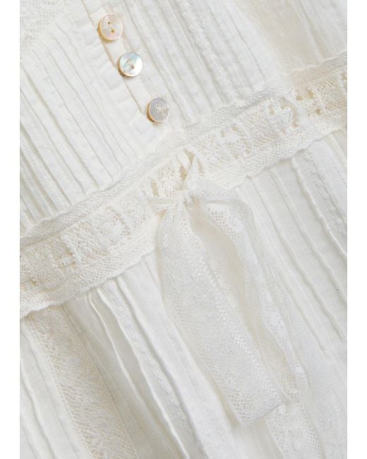 LoveShackFancy White Kinsale Lace-Trim Cotton Mini Dress