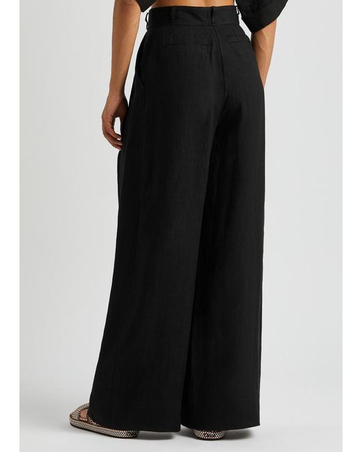 Three Graces London Molly Wide-leg Linen Trousers in Black | Lyst