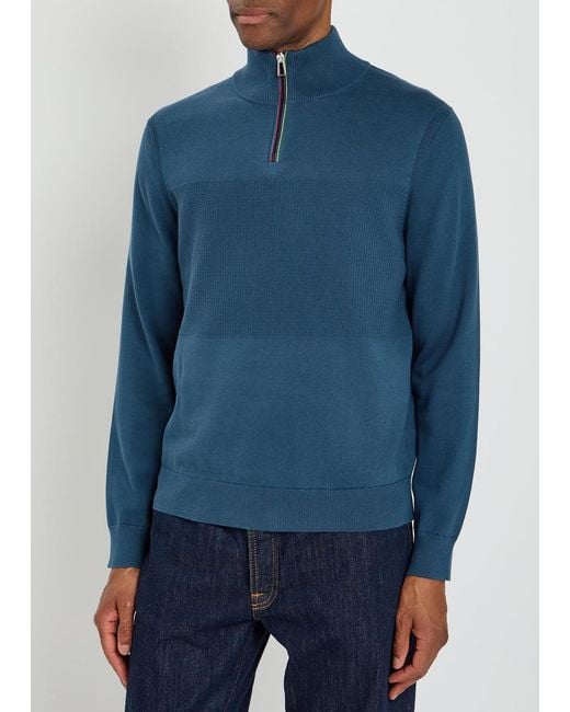 Paul Smith Blue Half-Zip Cotton Jumper for men