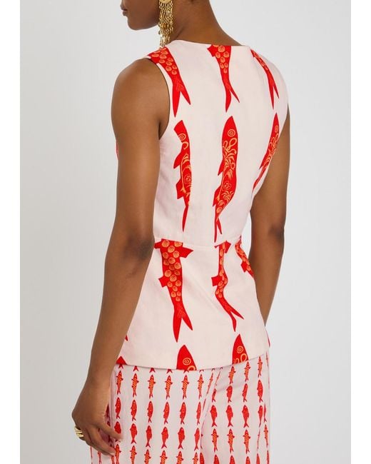 Never Fully Dressed Red Marina Sol Cotton Waistcoat Top