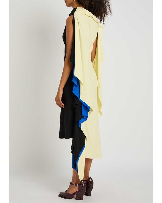 Loewe Blue Colour-Blocked Asymmetric Cady Midi Dress
