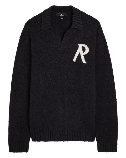 Represent Black Boucle Knit Cotton-Blend Polo Jumper for men