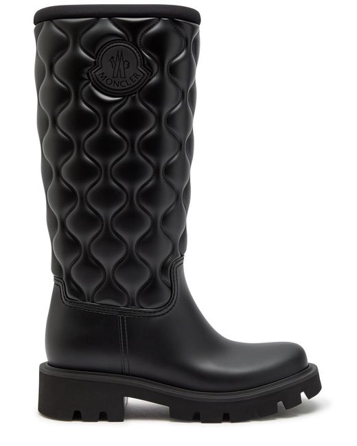Moncler Black Kickstream High Quilted Rubber Wellington Boots