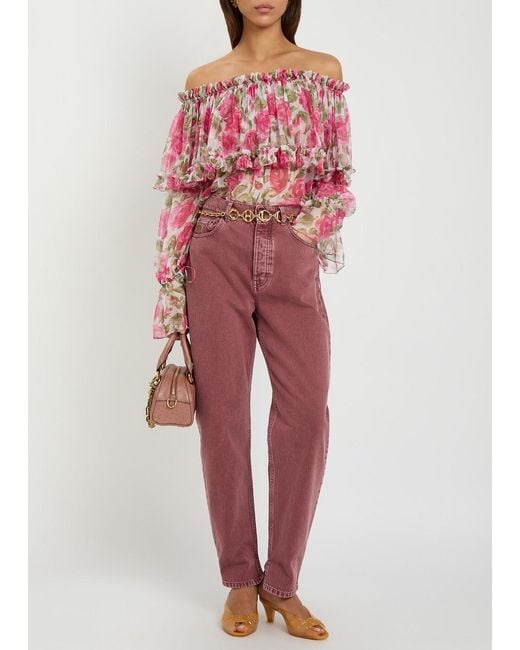 Chloé Pink Floral-Print Silk Top