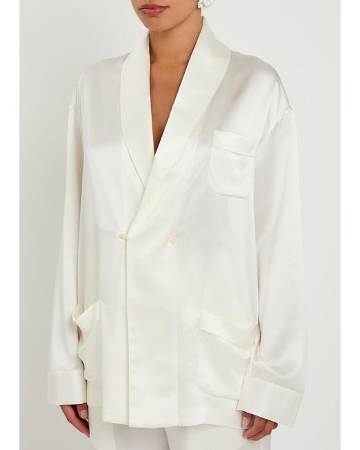 Delos White Gilbert Double-Breasted Silk Jacket