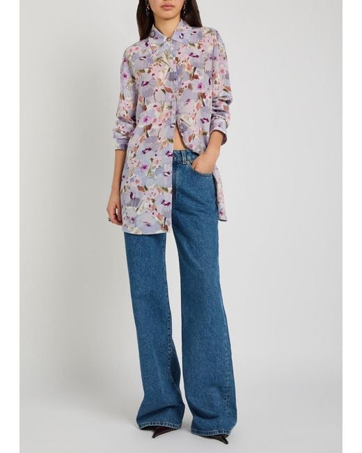 Balmain White Floral-Print Silk Shirt