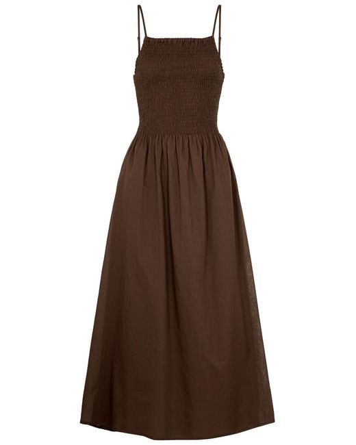 Faithfull The Brand Brown Nolie Smocked Cotton Midi Dress