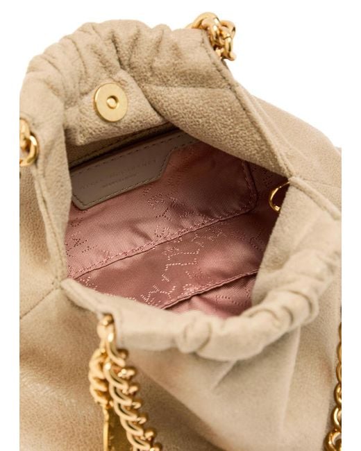 Stella McCartney Natural Falabella Mini Drawstring Faux Suede Top Handle Bag