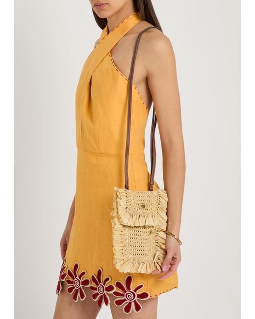 Anya Hindmarch Natural Fringed Raffia And Leather Cross-Body Phone Pouch