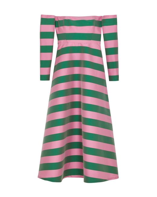 BERNADETTE Green Edie Striped Taffeta Maxi Dress