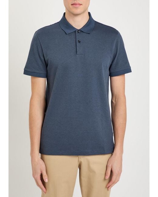 Boss Blue Fine-Knit Cotton Polo Shirt for men