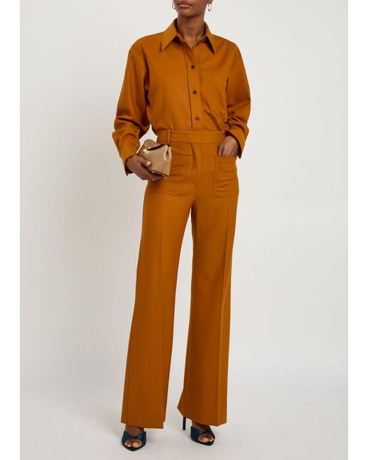 Victoria Beckham Brown Alina Flared-Leg Twill Trousers